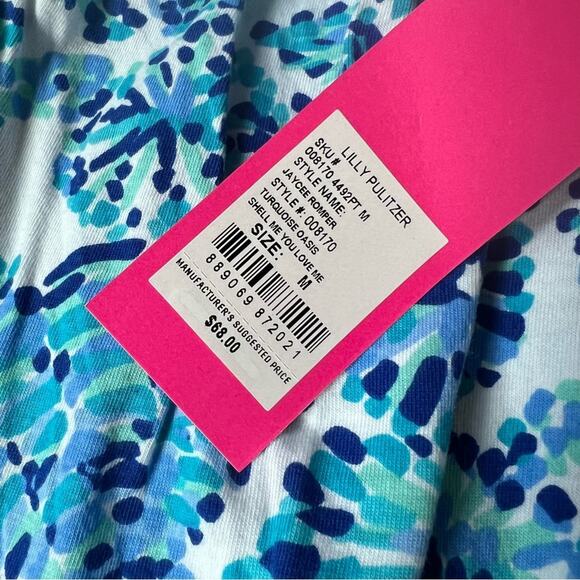 Lilly Pulitzer Girls Jaycee romper in turquoise oasis shell me you love me - Picture 3 of 5